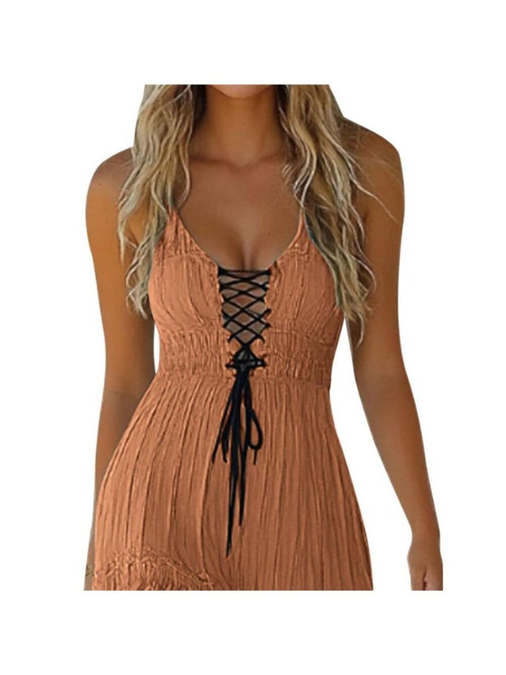 Lace-Up Front High-Low Ruffle Hem Dress - Picture 2 of 16